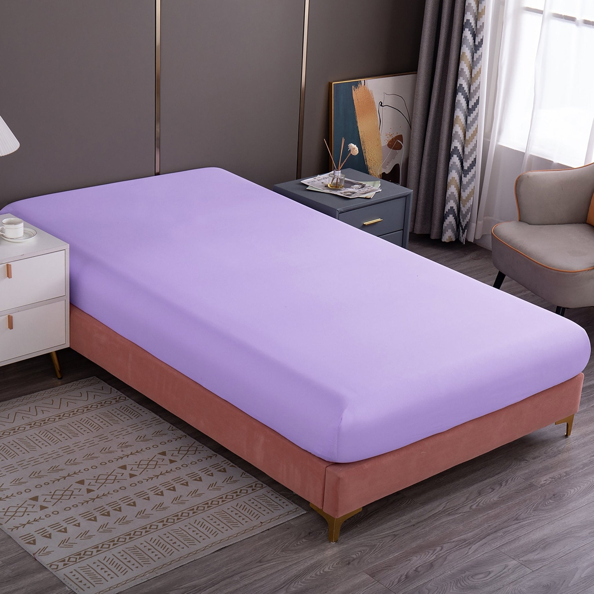Imagen de sabana Juego de Sábanas Microfibra Liso - Lila en color Cama 90 de Meishida